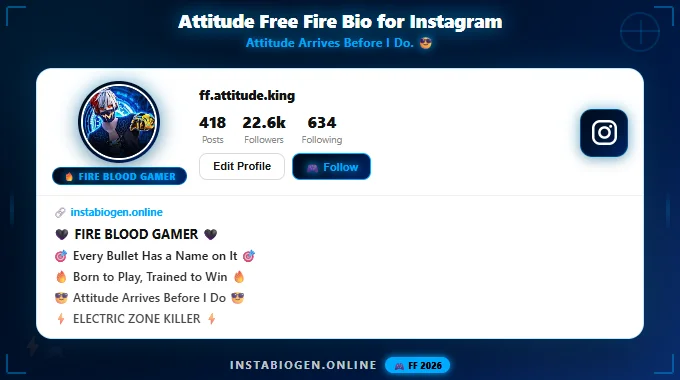 Attitude Free Fire Bio for Instagram